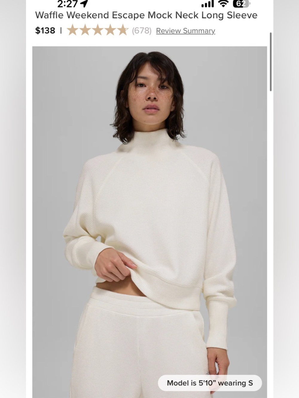 Alo Waffle Weekend Escape Mock Neck Long Sleeve Sweater - Cream